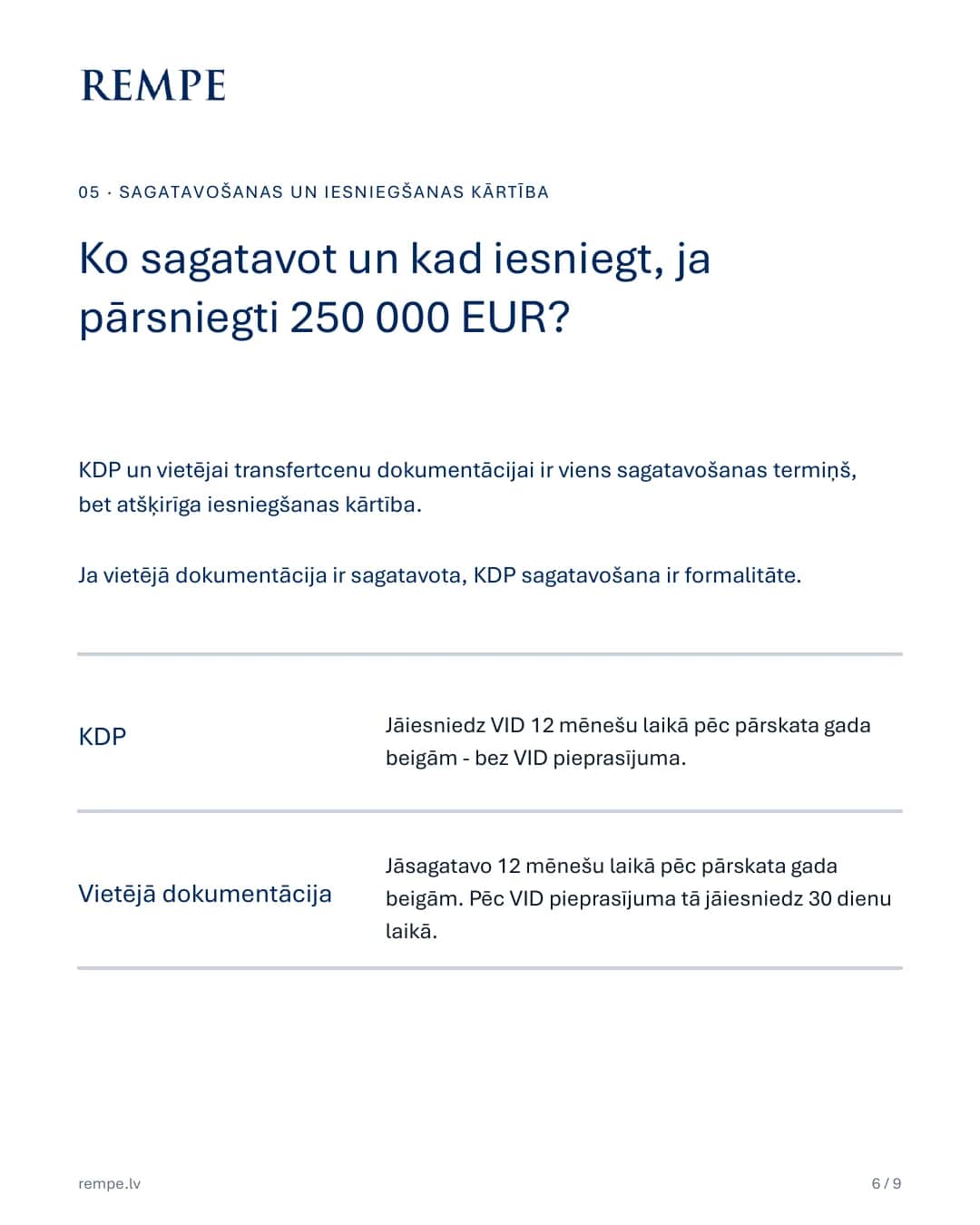 KDP un vietējai dokumentācijai ir viens sagatavošanas termiņš, bet atšķirīga iesniegšanas kārtība.